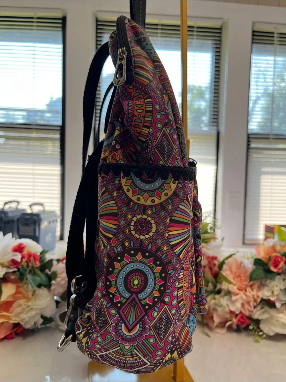 Sakroots Colorful Mandala Print Backpack Travel Daypack Llama Charm